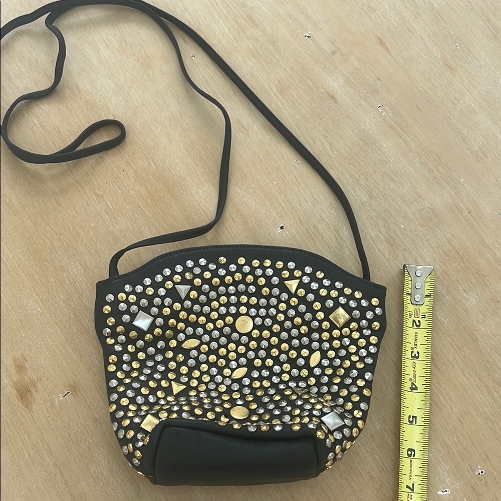 Vintage 90s Jenny Tee Black silver and Gold studded crossbody Bag